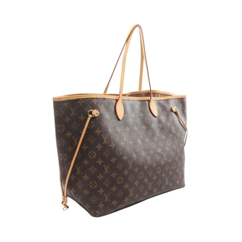Louis Vuitton Brown Monogram Leather Tote Canvas Bag Neverfull Brown